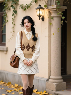 秋季时尚复古风格美女穿搭写真图片